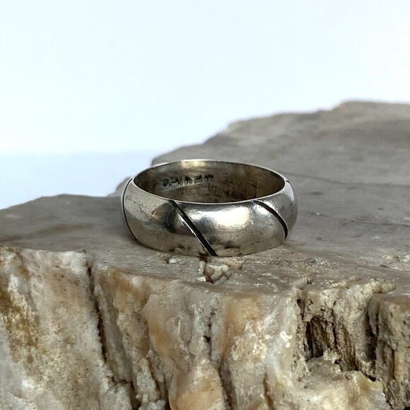 Sterling Silver 925 Mexico Horizontal Textured 6.5MM Rounded Band Ring Sz 7.5 - Picture 11 of 16
